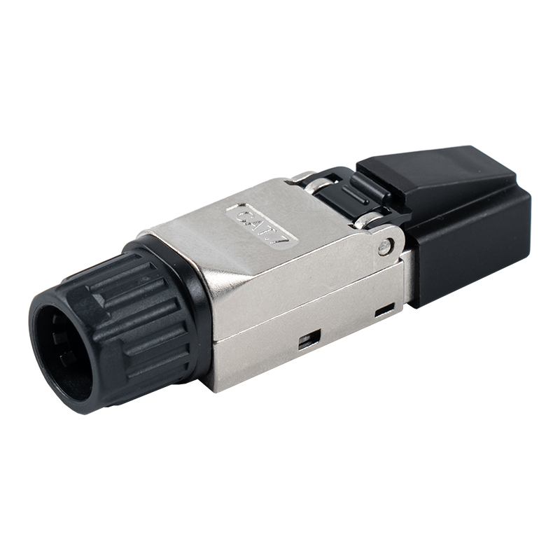 Cat7 Shielded Toolless RJ45 Connector (med plastlock på huvudet och plastmuttrar på bakdelen) RJ-G50S-2-C7