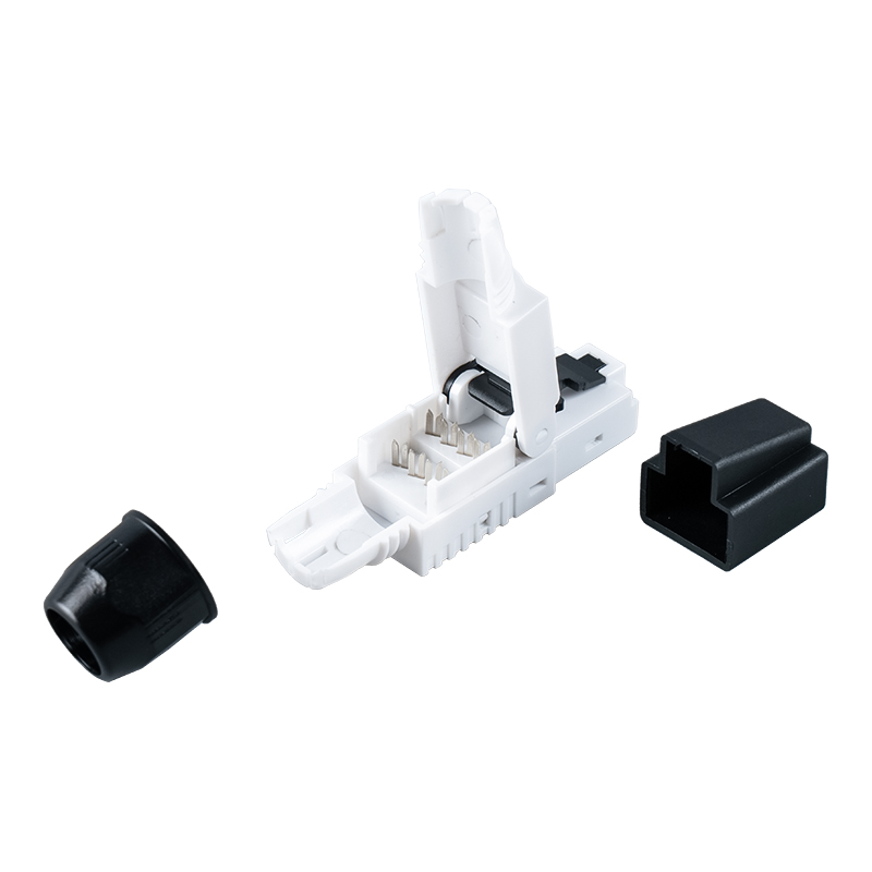 Cat7 oskärmad verktygslös RJ45-kontakt(med plastlock på huvudet ) RJ-G50U-1-C7 Cat7 oskärmad verktygslös RJ45-kontakt(med plastlock på huvudet ) RJ-G50U-1-C7