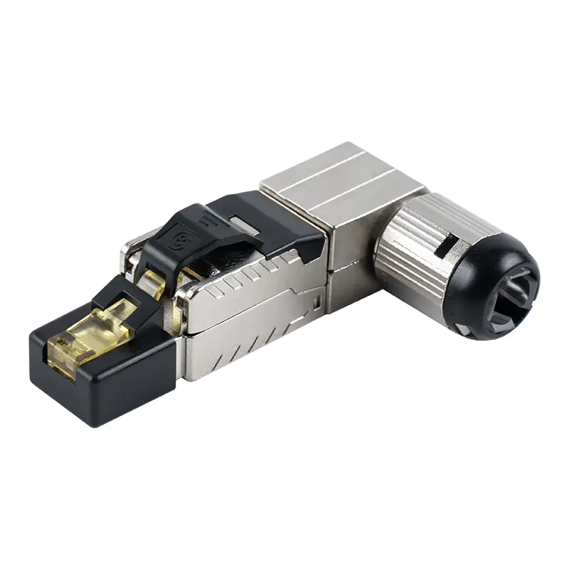 Cat7 skärmad verktygslös RJ45-kontakt (90-graders vinkel vid änden) RJ-G90S-1-C7